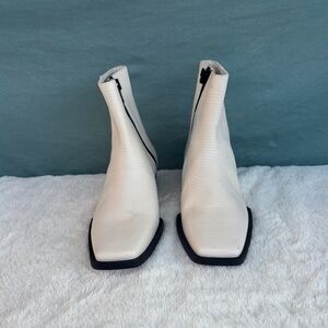 EUC Frame Denim White Ankle Boots with Square Toe Size 37.5